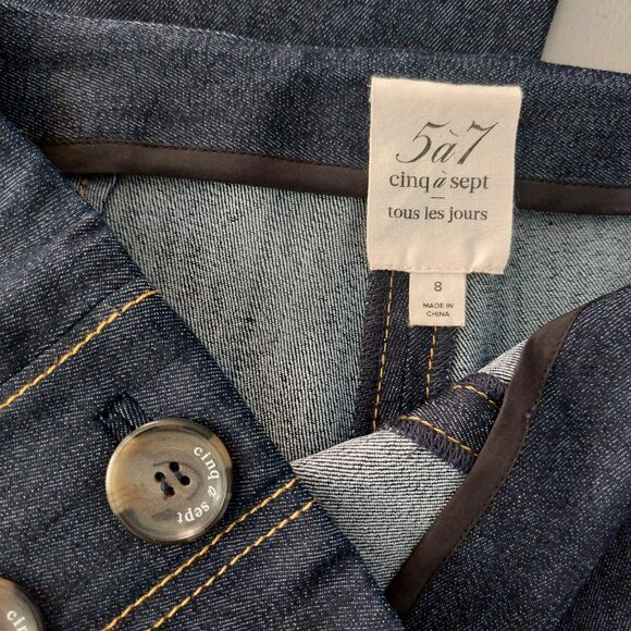 Cinq à Sept Sailor Jeans 8 Dark Blue High Rise Wide Leg Nautical Designer Denim - Picture 10 of 12